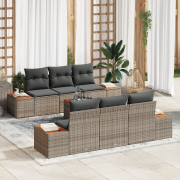 vidaXL 7-delade Trädgårdsofa Set med Kuddar Grå Poly Rattan Akaciaträ