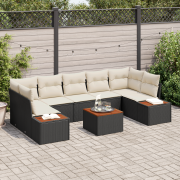 vidaXL 8-delad trädgårdsofa set med kuddar svart poly rattan akacia