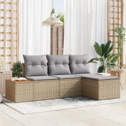 vidaXL 4-delars trädgårdsoffset med kuddar beige polyrotting akacia