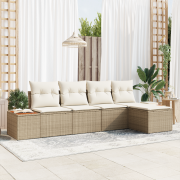 vidaXL 5-delat trädgårdsoffset med kuddar Beige Poly Rattan Akacia