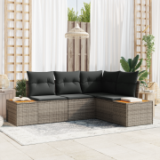 vidaXL 4-delat trädgårdsofa set med kuddar grå poly rattan akacia