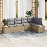 vidaXL 5-delat trädgårdsoffaset med kuddar Beige Poly Rattan Akacia