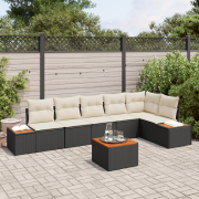vidaXL 7-delat trädgårdsoff set med kuddar svart poly rattan akacia