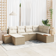 vidaXL 6 Delars Trädgårdsoffset med Kuddar Beige Poly Rattan Akacia