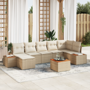 vidaXL 8-delad Trädgårdsoffasett med kuddar Beige Polyrotting Akacia