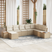 vidaXL 8 Delar Trädgårdsoff-set med Kuddar Beige Poly Rottning Akacia