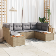 vidaXL 6-delat trädgårdsoff set med kuddar Beige Poly-Rotting Akacia