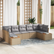 vidaXL 7-delad Trädgårdsoffagrupp med kuddar Beige Poly Rattan Akacia