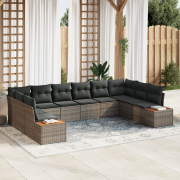vidaXL 10-delars trädgårdsofa set med kuddar grå poly rattan akacia