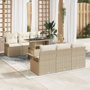 vidaXL 7-delat trädgårdssoffset med kuddar Beige Polyrotting