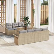 vidaXL 8-delat Trädgårdssoffset med kuddar Beige Poly Rotting