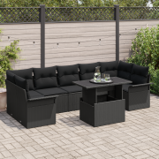 vidaXL 8-delat Trädgårdssoffset med kuddar Svart Poly Rattan