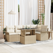 vidaXL 6-delars trädgårdsoffasett med kuddar beige polyrotting