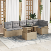 vidaXL 7-delat trädgårdsoffset med kuddar beige poly rotting