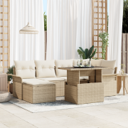vidaXL 7-delat trädgårdsoffaset med kuddar beige poly rattan
