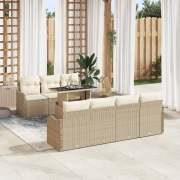 vidaXL 8-delad trädgårdsoffasett med kuddar, beige poly rotting