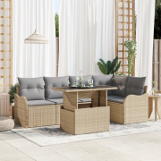 vidaXL 6-delars Trädgårdssoffset med kuddar Beige Poly Rattan