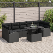 vidaXL 8-delad Trädgårdsoffaset med Kuddar Svart Poly Rattan