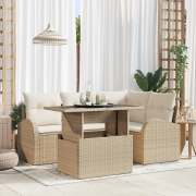 vidaXL 5-delat trädgårdsoffasett med kuddar Beige Poly Rattan