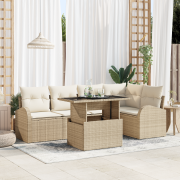 vidaXL 6-delars Trädgårdsoff-set med kuddar Beige Poly Rattan