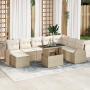 vidaXL 9-delars Trädgårdsoffaset med Kuddar Beige Poly Rattan