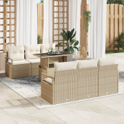 vidaXL 7-delad trädgårdssoffset med kuddar beige polyrotting