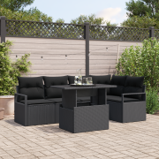 vidaXL 6-delars trädgårdsoffaset med kuddar svart poly rattan