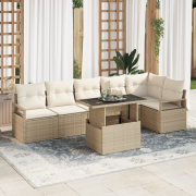 vidaXL 7-delat trädgårdsoffaset med kuddar Beige Poly Rattan