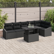 vidaXL 7-delars Trädgårdsoffasett med Dynor Svart Poly Rattan
