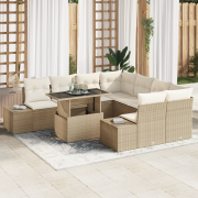 vidaXL 9-delat trädgårdssoffa set med kuddar Beige Poly Rattan