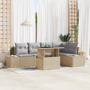 vidaXL 6-delars trädgårdsoff-set med kuddar beige polyrotting