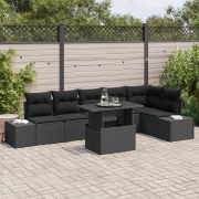 vidaXL 7-delat trädgårdsoffaset med kuddar Svart Poly Rattan