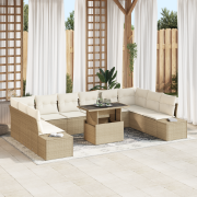 vidaXL 11-delars trädgårdsoff-set med kuddar beige polyrotting