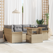 vidaXL 7-delars trädgårdsoffset med kuddar Beige Poly Rattan Acacia