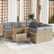 vidaXL 9-delars trädgårdssoffset med kuddar Beige Poly Rattan Akacia