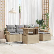 vidaXL 6-delars trädgårdsmöbelset med kuddar Beige Poly Rottning Akaci...