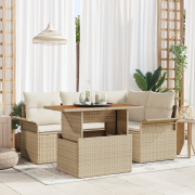 vidaXL 5-delat trädgårdsdining set med kuddar Beige poly rotting akaci...
