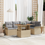 vidaXL 6-delat Trädgårdsset med kuddar Beige Poly Rattan Akacia