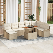 vidaXL 9-delat Trädgårds matsalsset med kuddar Beige Poly Rattan Akaci...