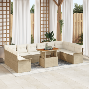 vidaXL 11 Delars Trädgårds matsalsset med kuddar Beige Poly Rattan Aka...