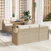 vidaXL 6 Delar Trädgårdsoffaset med Kuddar Beige Polyrotting Akacia