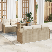 vidaXL 7-delad trädgårdsoffuppsättning med kuddar Beige Poly-rotting A...