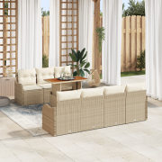 vidaXL 8-delars trädgårdsoffapset med kuddar beige poly rattan akacia
