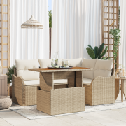 vidaXL 5-delars trädgårdssoffset med kuddar beige polyrotting akacia