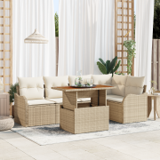 vidaXL 6-delars trädgårdsoff set med kuddar beige poly rotting akacia