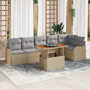 vidaXL 7-delat trädgårdsoffas med kuddar beige poly rattan akacia