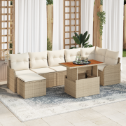 vidaXL 8-delat trädgårdsoffasetz med kuddar beige poly-rotning akacia