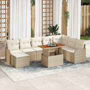 vidaXL 9-delars trädgårdsoff set med kuddar beige poly rotting akacia