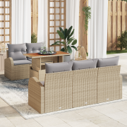 vidaXL 6-delars trädgårdsset med kuddar beige poly rotting akacia