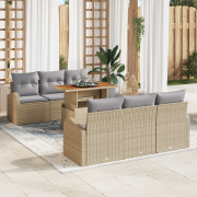 vidaXL 7 Delars Trädgårdsdining Set med Dynor Beige Poly Rattan Akacia